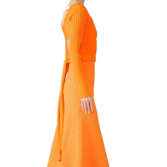 Tibi Orange Tech Poly Ribbed Wrap Sweater - Picture 3 of 10